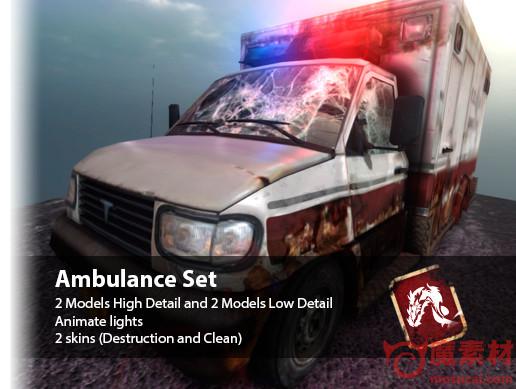 老旧的救护车3D模型资源 Ambulance Set v1.0
