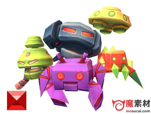 UNITY 3D 低面 低边小怪兽 小恶魔 Low Poly Space Invader Set