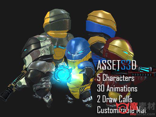 3D未来士兵 超级英雄 钢铁侠 模型资源包Five Future Soldiers