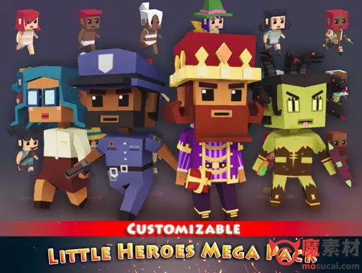 Unity3D 300个我的世界低边多边形卡通角色人物小英雄资源包 Little Heroes Mega Pack