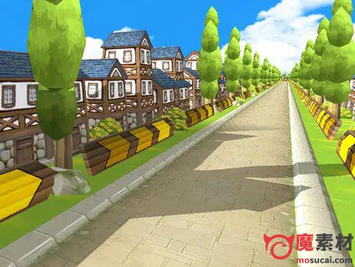 unity3D卡通乡村赛道场景资源包One way road 03 – Village Road v1.0